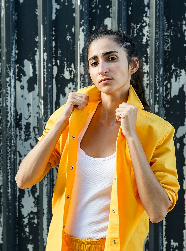 Yellow, Street fashion, Fashion, Orange, Beauty, Model, Jacket, Outerwear, Photo shoot, Photography, 