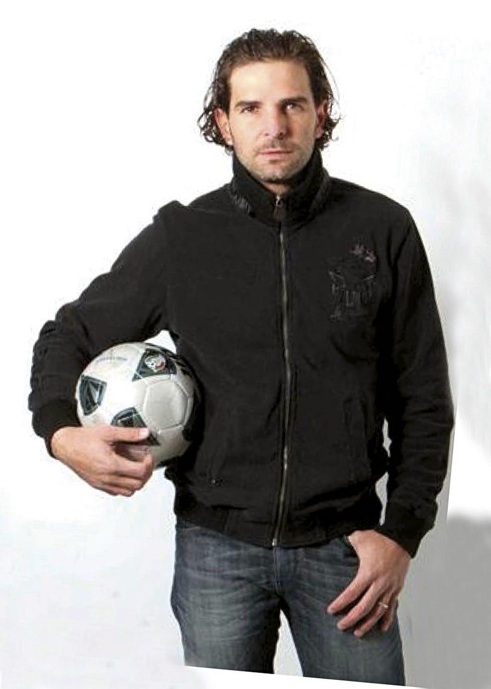 Jacket, Sleeve, Trousers, Denim, Jeans, Textile, Toy, Collar, Soccer ball, Outerwear, 