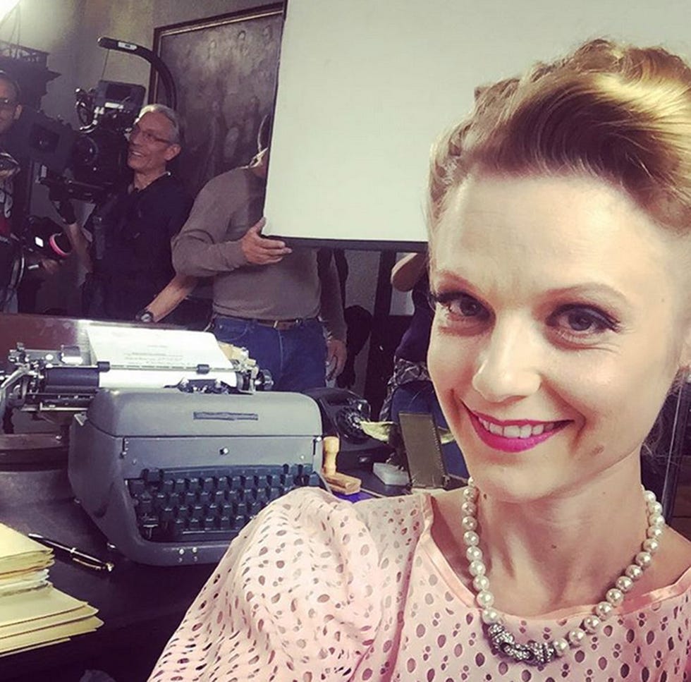 Face, Head, Typewriter, Smile, Mouth, Hairstyle, Office equipment, Jewellery, Office supplies, Eyelash, 