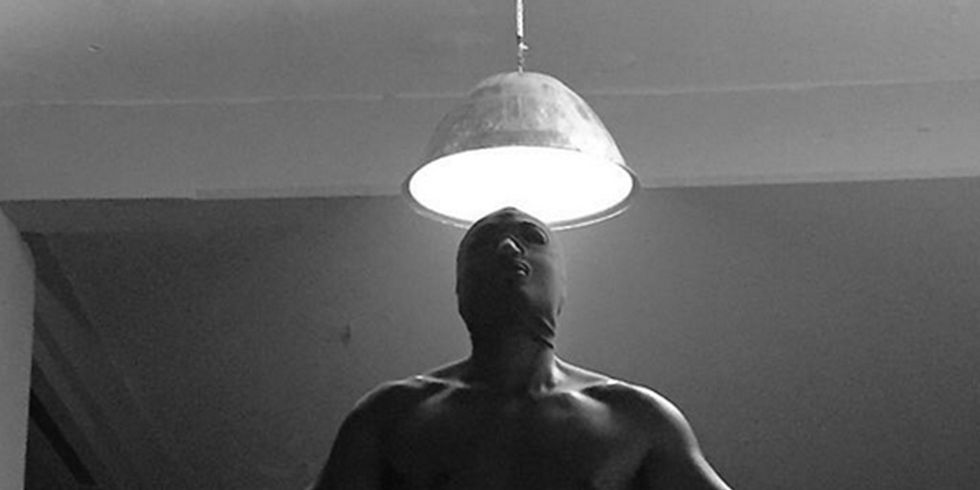 Human body, Shoulder, Standing, Elbow, Joint, Ceiling, Light fixture, Style, Monochrome, Light, 