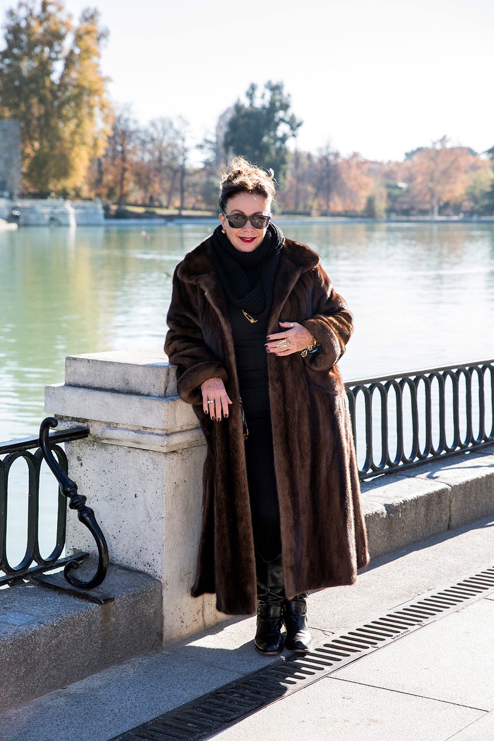 Clothing, Street fashion, Outerwear, Fashion, Overcoat, Coat, Fur, Trench coat, Headgear, Costume, 