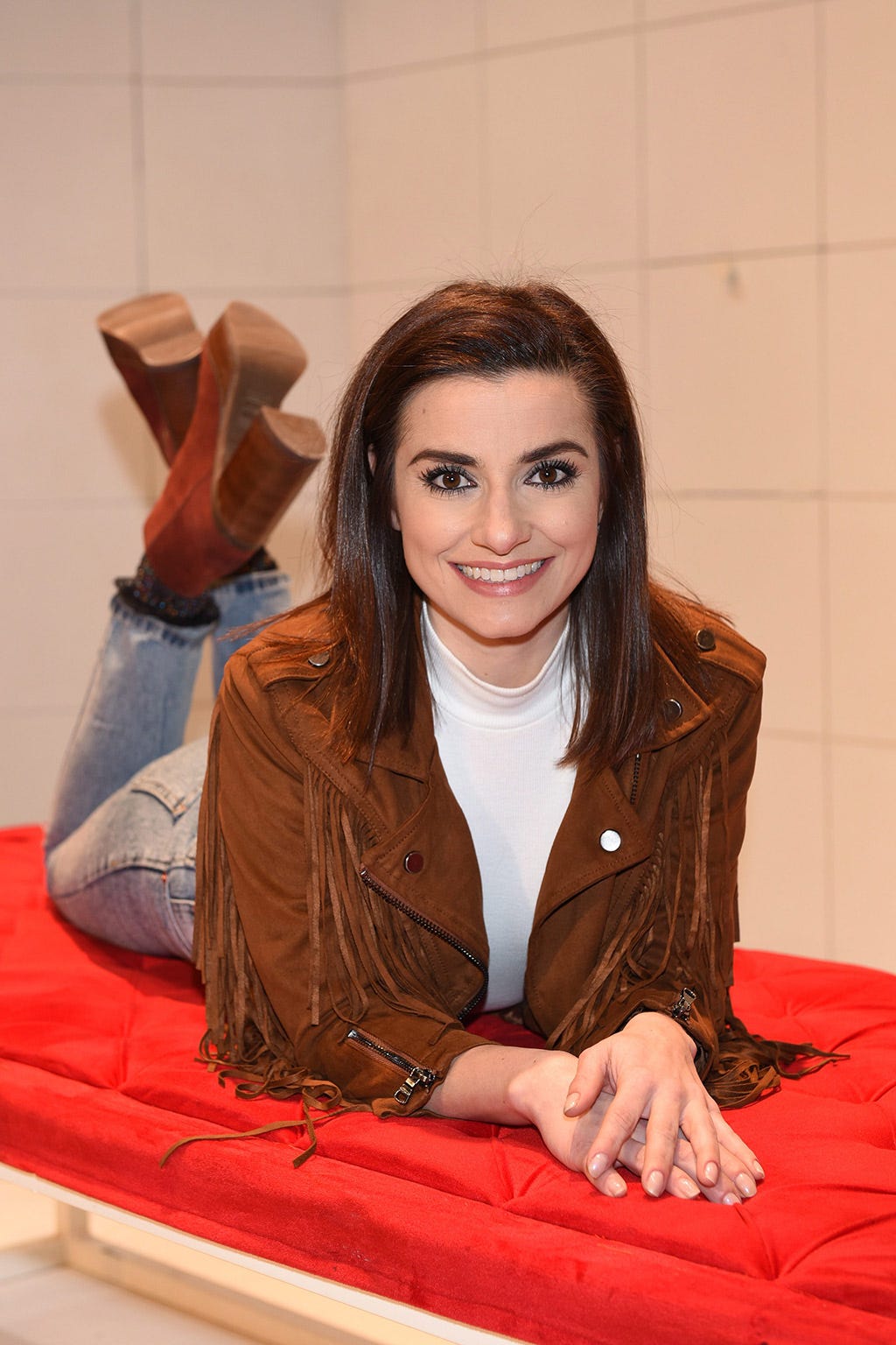 Sitting, Comfort, Long hair, Tan, Brown hair, Blond, Layered hair, Makeover, Throat, Leather, 