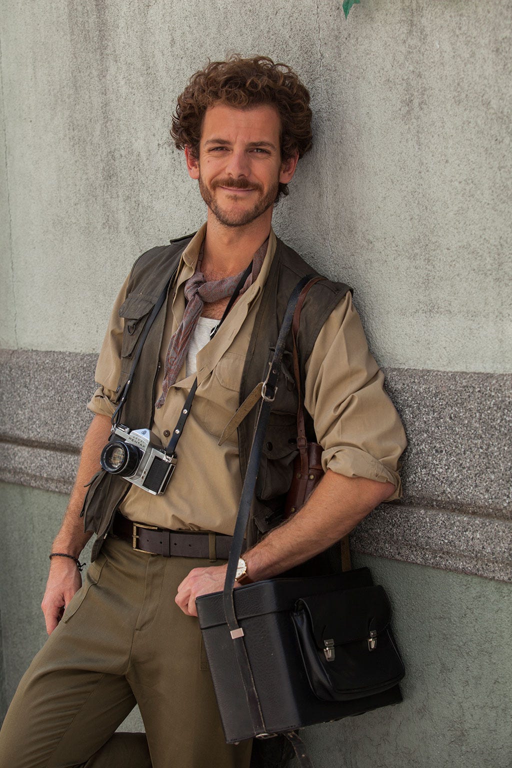 Khaki, Messenger bag, Outerwear, Jacket, 