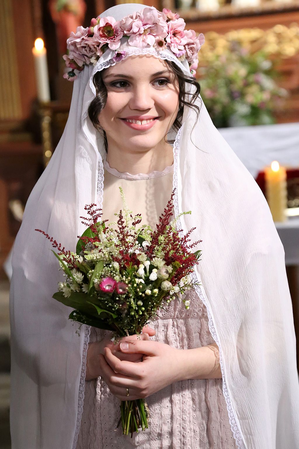 Bride, Photograph, Wedding dress, Veil, Flower Arranging, Headpiece, Dress, Bridal clothing, Bouquet, Gown, 