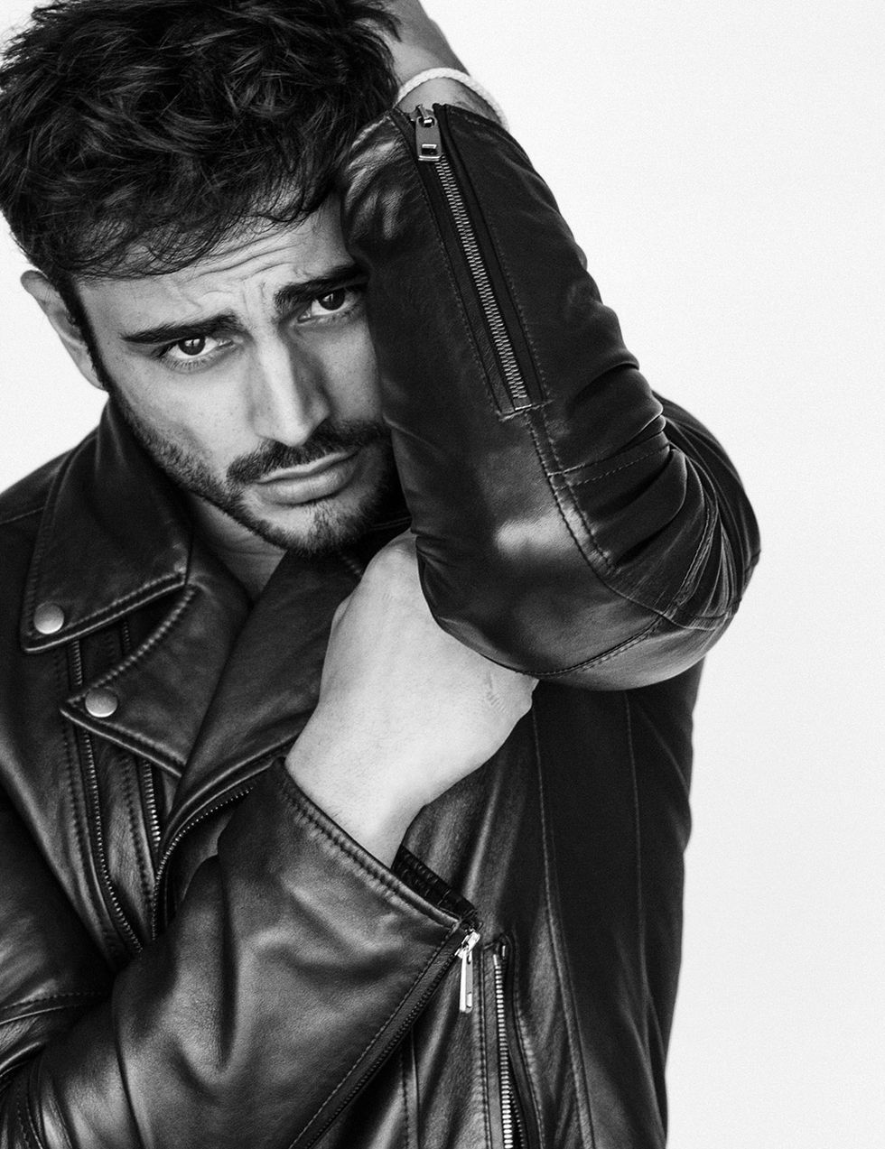 Leather, Leather jacket, Jacket, Cool, Model, Textile, Arm, Photography, Photo shoot, Top, 