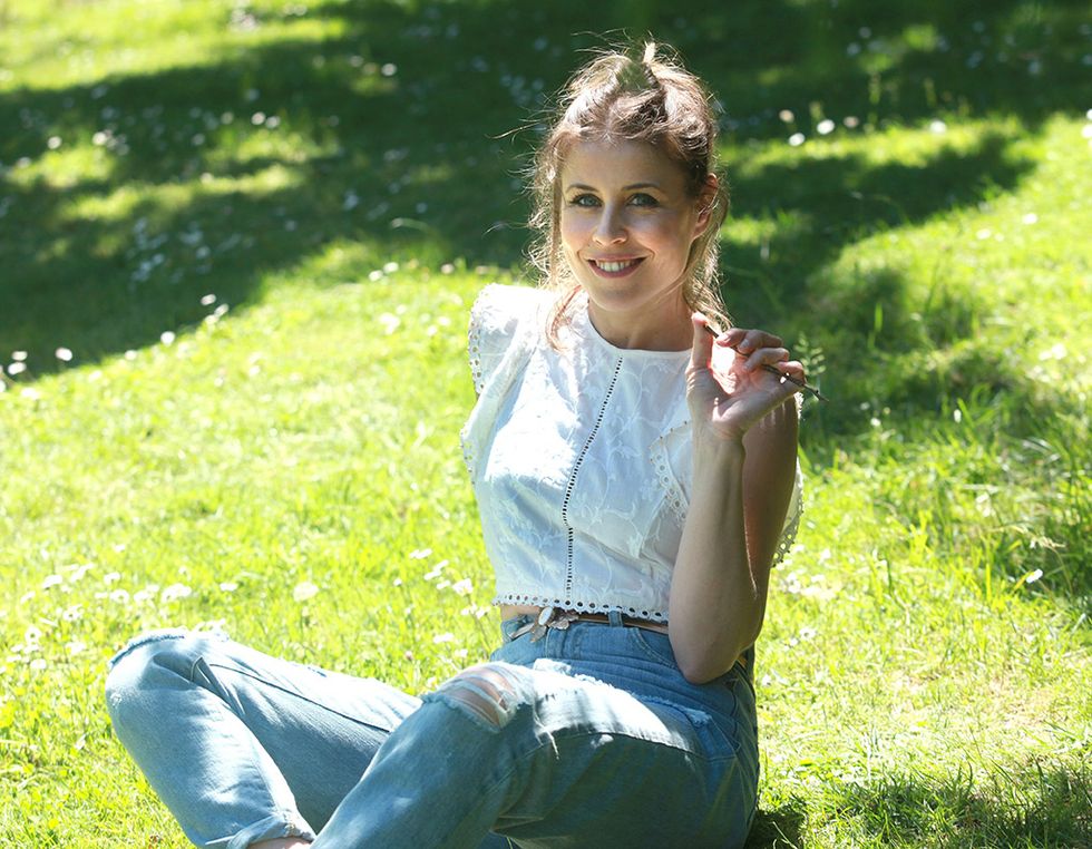 Grass, Denim, Trousers, Jeans, Sitting, Happy, People in nature, Summer, Sunlight, Beauty, 