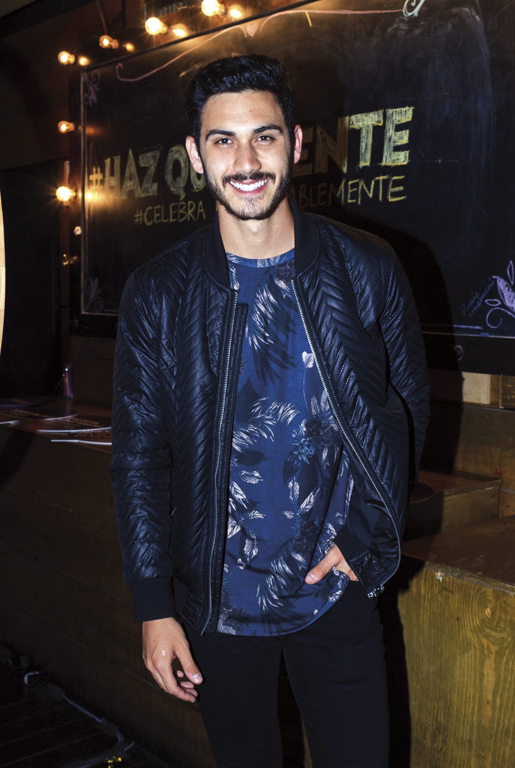 Jacket, Facial hair, Textile, Denim, Beard, Cool, Moustache, Flash photography, Tooth, Leather jacket, 
