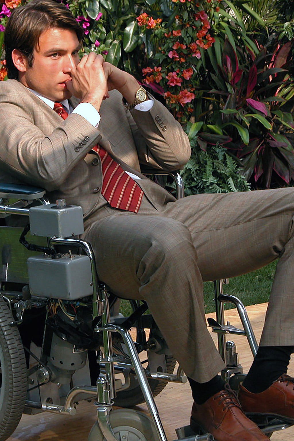 Sitting, Motorcycle, Shrub, Lap, Motorized wheelchair, 