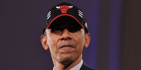 President Obama in a Bulls hat