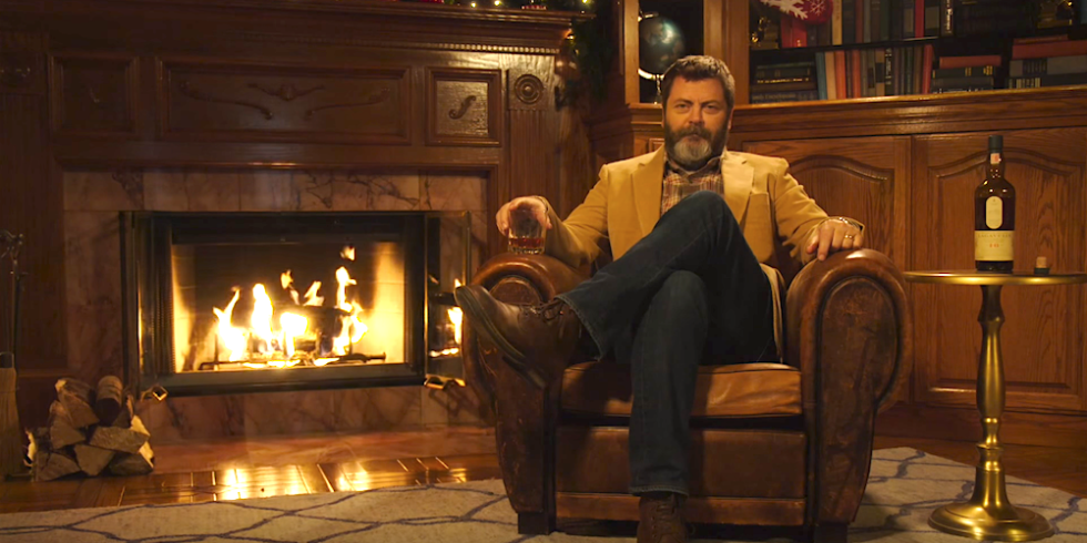 Here S A 45 Minute Video Of Nick Offerman Quietly Drinking Whiskey By A