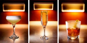 Champagne cocktail, Drink, Champagne stemware, Alcoholic beverage, Classic cocktail, Beer glass, Stemware, Champagne, Drinkware, Distilled beverage, 