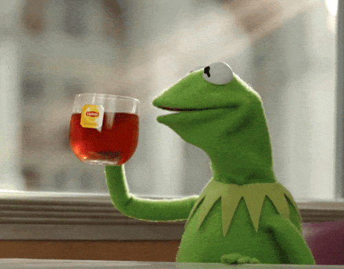 Kermit the Frog sips tea in an animated gif