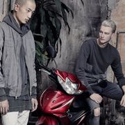 Automotive lighting, Fender, Scooter, Jacket, Temple, Motorcycle, Headlamp, Moped, Buzz cut, Leather, 