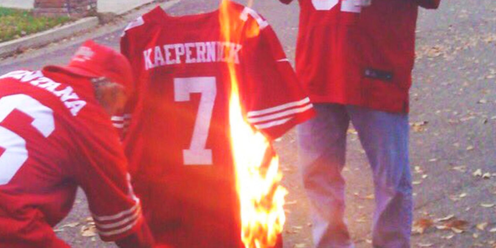 Burning colin on sale kaepernick jersey