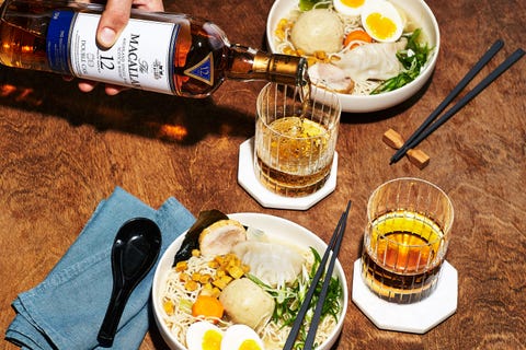 image macallan double cask and matzoh ball ramen