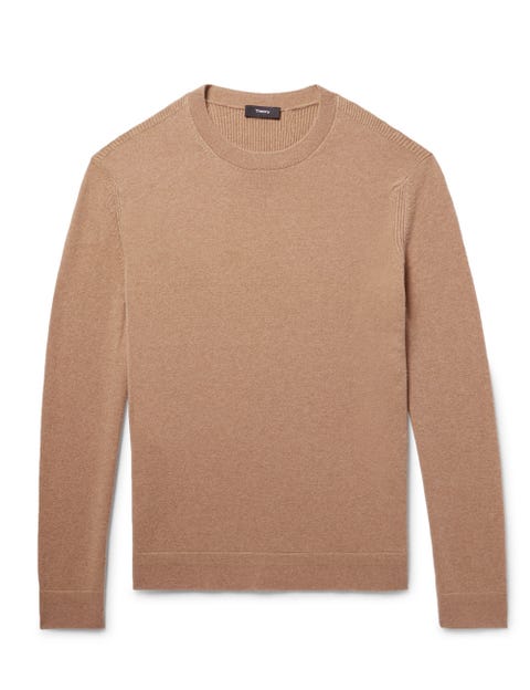 brown sweater with white collar