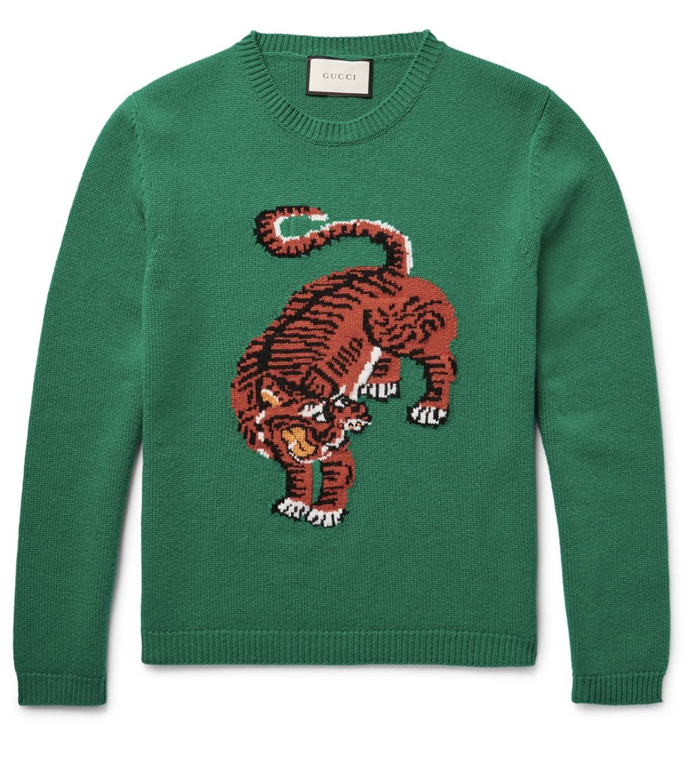 Gucci 2017 Tiger Intarsia Pullover - Green Sweaters, Clothing