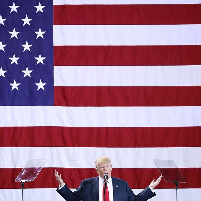 Microphone, Audio equipment, Flag, Public speaking, Flag of the united states, Outerwear, Coat, Suit, Government, Blazer, 