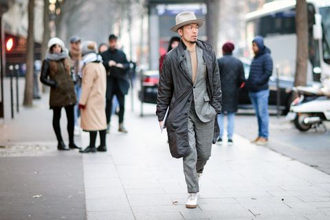 Leg, Road, Trousers, Street, Infrastructure, Hat, Photograph, Coat, Standing, Outerwear, 