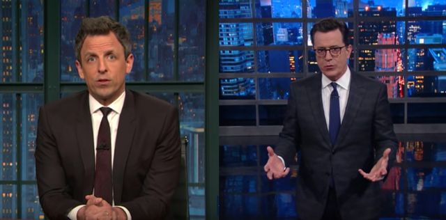 Seth Meyers and Colbert Are Furious with the Media for Normalizing Trump