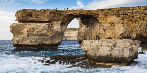 Natural arch, Body of water, Formation, Rock, Cliff, Sea, Coast, Arch, Headland, Natural landscape, 