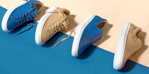 Azure, Electric blue, Tan, Walking shoe, Slipper, Wing, Label, Synthetic rubber, Strap, 