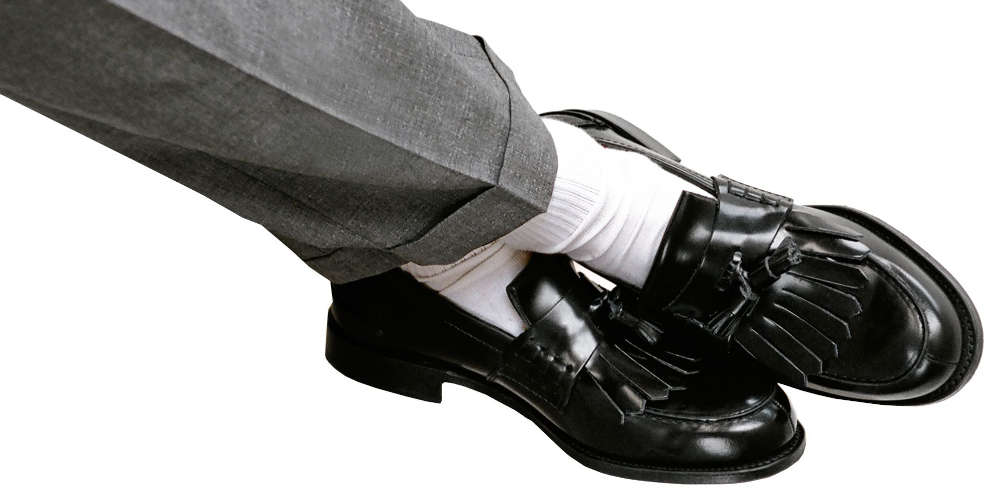 white socks and dress shoes