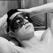 Eyewear, Glasses, Barechested, Arm, Muscle, Hand, Photography, Chest, Black-and-white, 