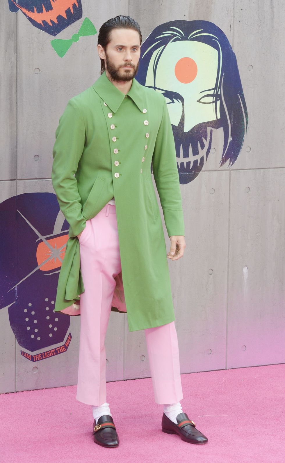 Pink, Green, Clothing, Fashion, Fashion design, Outerwear, Costume, Suit, Formal wear, Flooring, 