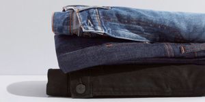 Denim, Textile, Jeans, Pocket, Electric blue, Tan, Stitch, Leather, Label, 