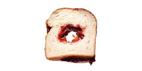 peanut butter and jelly sandwich with a hole in it