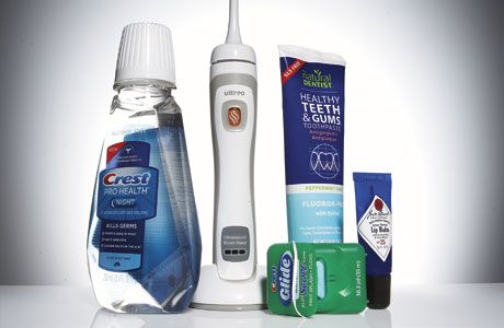 crest pro health mouthwash, electric toothbrush, natural dentist toothpaste, crest glide floss and lip balm