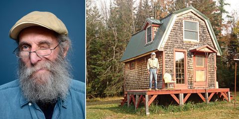 Cap, Human, Glasses, Wood, Facial hair, House, Beard, Moustache, Log cabin, Roof, 