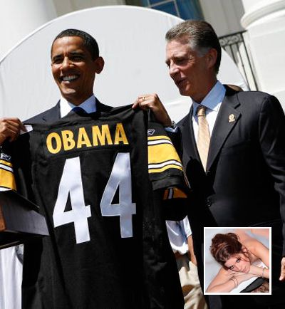 president obama with steelers jersey and art rooney