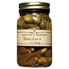 glass jar of cornichons from loulou's garden