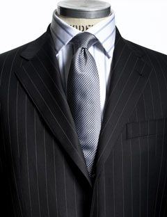 white with black pinstripe suit