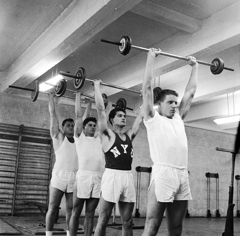 Four men exercising