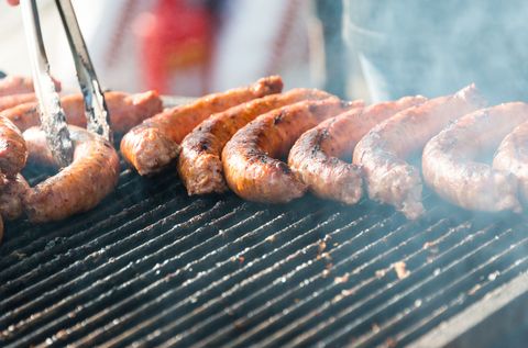 Grilled sausages on the barbeque