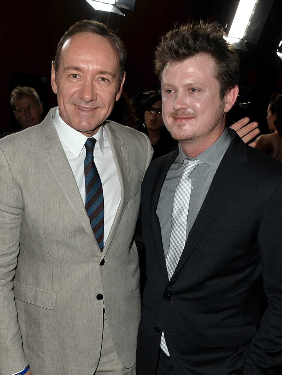 Kevin Spacey (L) and writer Beau Willimon arrives at the special screening of Netflix's 'House of Cards' Season 2