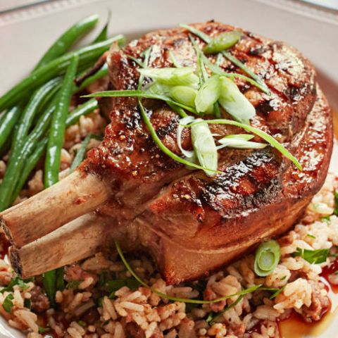 Sweet 'n' Sticky Pork Chops with "Dirty" Rice