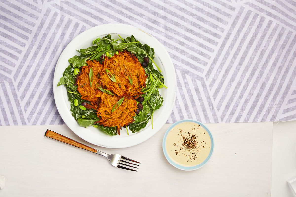 Sweet Potato Cakes with Kale and Bean Salad