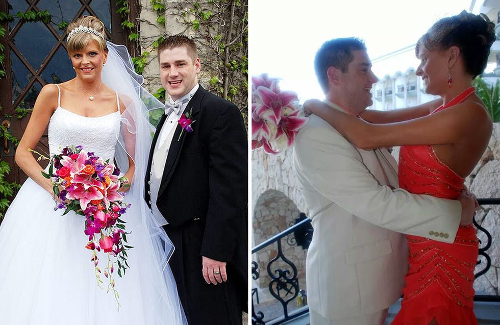 Patrick and Lisa Brown at their May 2010 wedding (left) and honeymoon.
