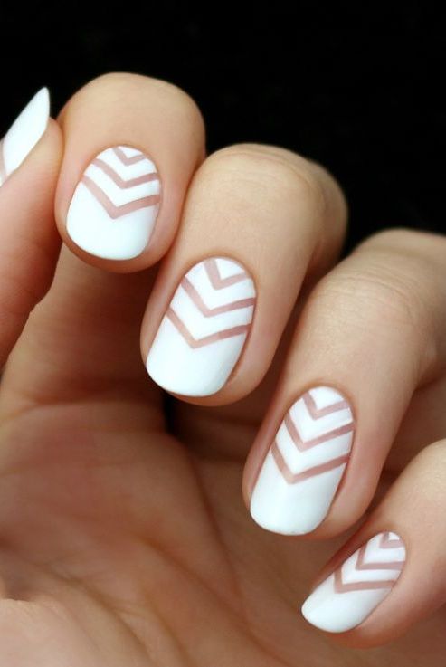 Best White Nail Designs - White Chevron Stripe Nails