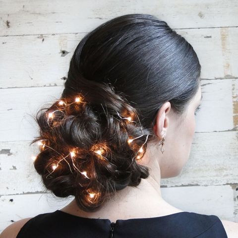 Holiday Updo With Christmas Lights Unique Holiday Hairstyle