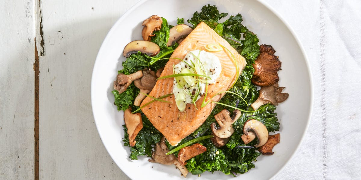 Salmon with Skyr and Sauteed Kale