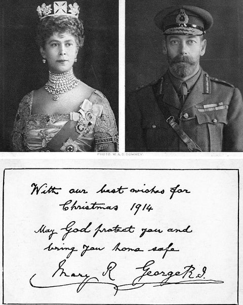 Royal christmas greeting card to the British troops, 1914. Front and back of postcard.
