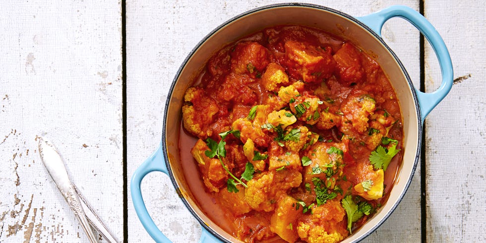 coconut cauliflower red curry in a pot