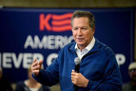 Republican Presidential candidate Ohio Gov. John Kasich speaks during a campaign stop at Bektash Shriners January 20, 2016 in Concord, New Hampshire. A new poll has Kasich in second place behind long time front runner Donald Trump, in the first in the nation primary state.