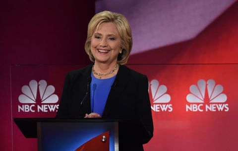 Democratic presidential candidate, former Secretary of State Hillary Clinton participates in the NBC News -YouTube Democratic Candidates Debate on January 17, 2016 at the Gaillard Center in Charleston, South Carolina. /