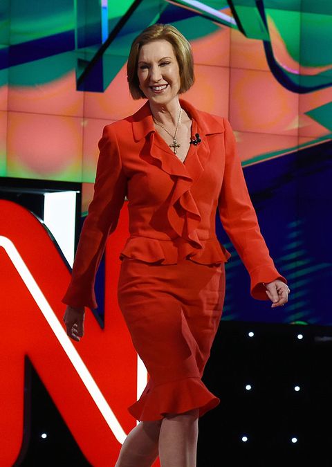 Republican presidential candidate Carly Fiorina is introduced during the CNN presidential debate at The Venetian Las Vegas on December 15, 2015 in Las Vegas, Nevada. Thirteen Republican presidential candidates are participating in the fifth set of Republican presidential debates.